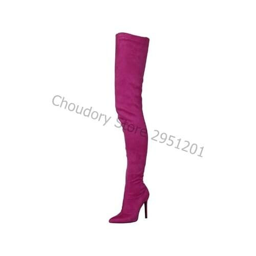Sexy Over Knee Boots High Heel Boots Lace up Pointed Toe Gladiator Stilettos Boots Autumn Spring Red Wine Black Thigh High Boots