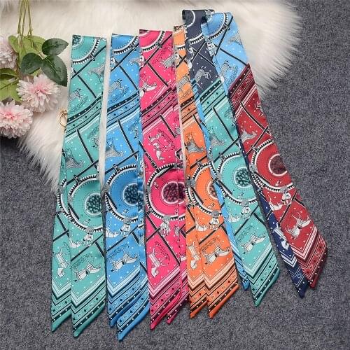 2021 Luxury Horse Cloak Brand Scarf Fashion Design 100% Silk Scarf Women Headwear Skinny Bag Hair Scarves Neckerchief