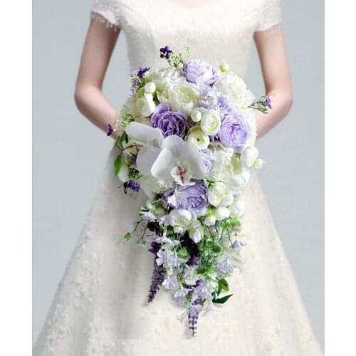 Stunning Bridal Bouquets 2020 New Arrival 24*50cm Wedding Acccessories Ivory with Purple Flowers Free Shipping