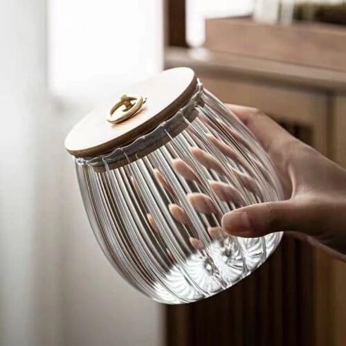 Transparent glass containers sealed jars with lid tea cans household food grade large-capacity cans bamboo lids kitchen Items