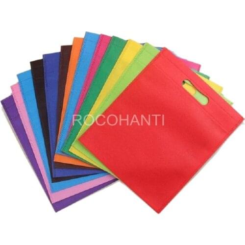 ROCOHANTI 100PCS Poly Non woven Bags Reusable Shopping Bag Christmas Gift Party Bag w/ handle customized logo printing
