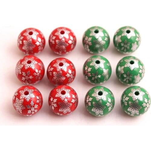 Christmas red/green color 20MM 100pcs/lot chunky acrylic silver snowflake Beads For Kids Necklace Jewelry