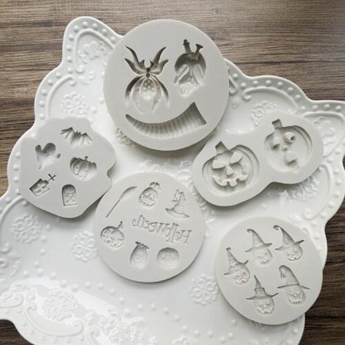 Silicone Cake Mold Halloween Fondant Molds Spider Pumpkin Hat Bat Letter Tombstone Fondant Mould Baking Chocolate Resin Moulds