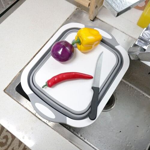 3 In 1 Foldable Chopping Blocks Kitchen Cutting Board Folding Wash Travel Basin Drain Basket Washing Basket Kitchen Organizer
