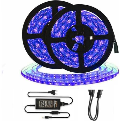 SMD 5050 UV Led Strip light 60leds/m 395-405nm Ultraviolet Ray LED Diode Ribbon Purple Flexible Tape lamp + power adapter