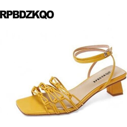 Strappy Fashion Open Toe Cage Pumps Ladies Strap Up Sandals Summer Women Korean Yellow Purple 2021 Shoes Girls Chunky High Heels