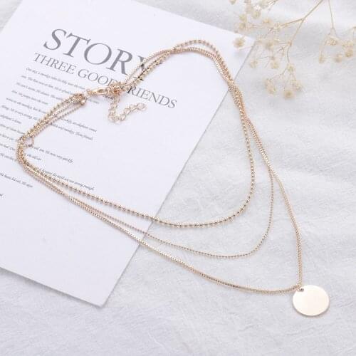 Korean Temperament Party Metal Jewelry Accessories Three Layer Necklace Coin Ladies Geometric Necklace Jewelry Women New Gift