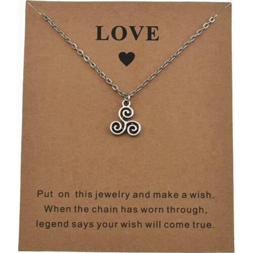 Vintage Punk Silver Color Triskele Triskelion Pendant Irish Symbol Make a Wish Jewelry Love Card Triple Spiral Charm Necklace