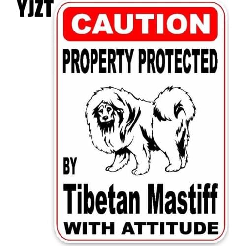 YJZT 10*14.2CM Property Protected By Tibetan Mastiff Dog Creative Fashion PVC Material Car Sticker C1-4771