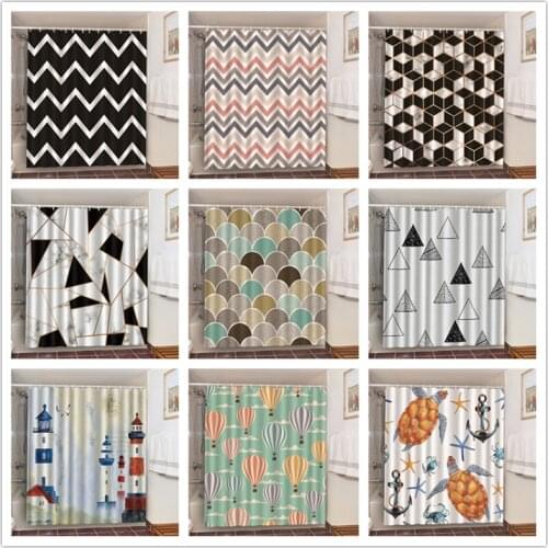 Black and White Geometry Printing Shower Curtains Home Hotel Bathroom Decoration Curtain Waterproof Blackout Screen For Bedroom