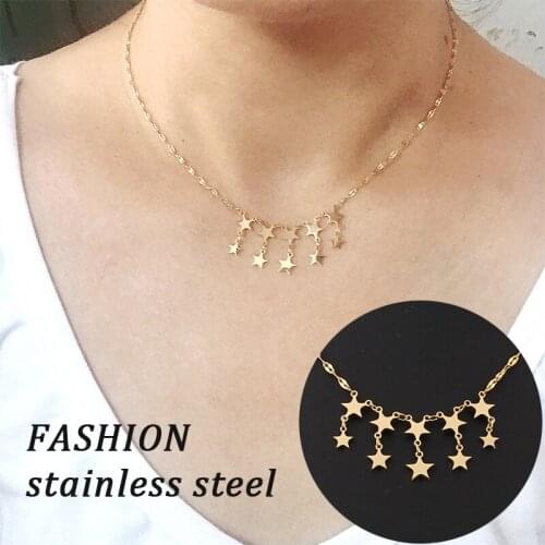New not fade stainless steel Lip Chain gold silver color stars Tassel Pendant Womens Necklaces Choker Banquet wedding jewelry
