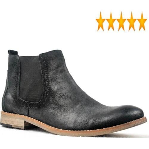Winter Brand European Top Quality Mens Cow Genuine Leather Round Toe Slip On New Fashion Low Heel Chelsea Boots Male Ankle Shoes