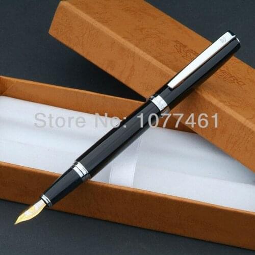 Famous fountain pen HERO Black and Silver Clip medium nib iridium With original Gift Box H1013