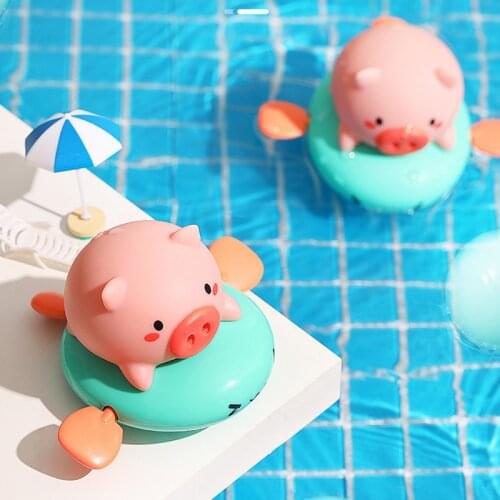 BalleenShiny 1pc Baby Bath Toy Pull Kawai Funny Pig Classic Baby Water Toy Infant Swim Wound-up Chain Clockwork Kids Beach Toy