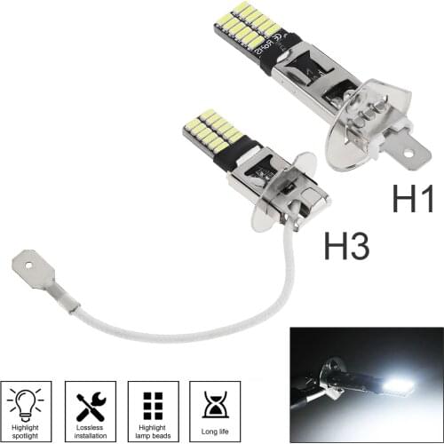2pcs H1 H3 Canbus Super Bright LED Bulb Car Fog Light Headlight 4014 24SMD 12V 6000K Daytime Running Light Auto Motorcycle Lamps