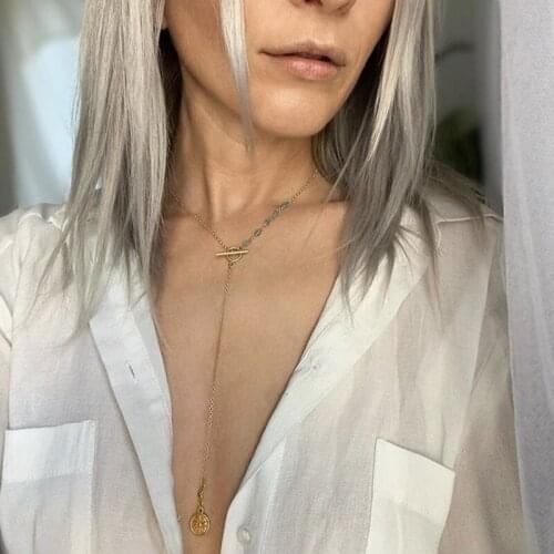 1 Pcs Women Fashion Necklaces Crystal Beads Gold Round Pendant Pendant Long Necklace Party Charm Jewelry Christmas Gifts