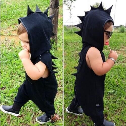 Hot Adorable Kid Baby Boys Dinosaur Hooded Sleeveless Solid Romper Jumpsuit Hat Fashion Kids Clothes 2Pcs Outfits