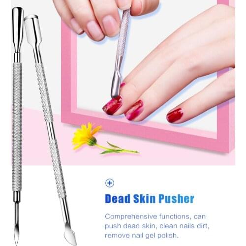 2pcs/lot Pusher Nail Art Tools Stainless Steel Cuticle Spoon Pusher Pedicure Manicure Cuticle Gel Nail Polish Remover Pushers