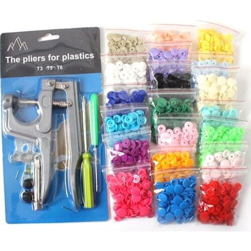 208Pcs U Shape Fastener Snap Pliers Buttons+T5 Plastic Resin Snap Buttons Stud Cloth Button Press Machine Sewing Tools
