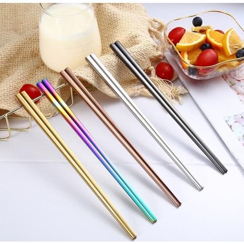 4 Pairs Stainless Steel Chopsticks Metal Square Reusable Multicolor Chop Stick Home Tableware Decor for Hotel Restaurant Kitchen