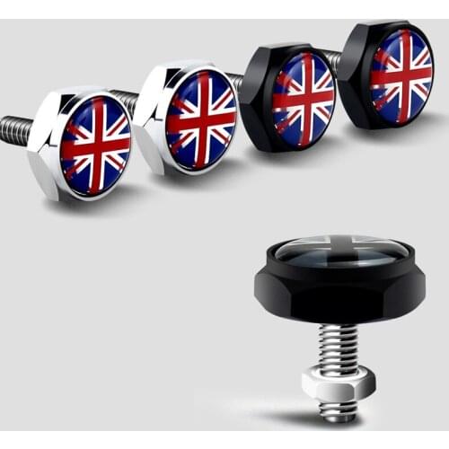 4pcs/Set Chrome Metal England British Flag Silicon Surface Anti-theft Screws Car License Plate Bolts Frame Screws
