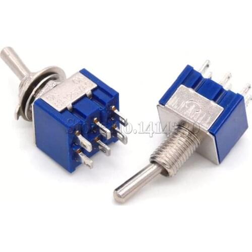 5Pcs High quality Mini 6 Pin 2 Position Toggle Switches ON-ON DPDT Mini Toggle Switch 6A/125V 3A/250V AC MTS-202 Navy Blue