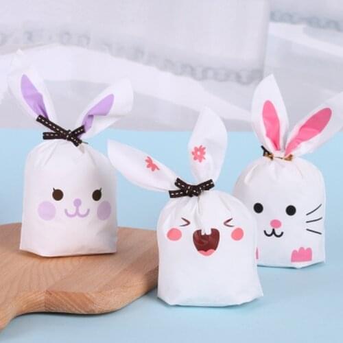 50pcs/lot Cute Rabbit Ear Bags Cookie Plastic Bags&Candy Gift Bags for Biscuits Snack Baking Package and Event Party Supplies