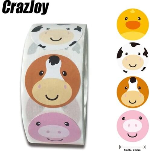 500pcs Funny Animal Stickers roll classic Cute Waterproof farm Package Seal Label Cool Skateboard school Stickers Reward For Kid