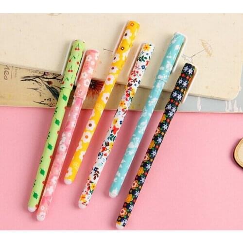6 pcs/lot Floral Black Ink gel pen for student good quality pens stationery school supplies(tt-4498)