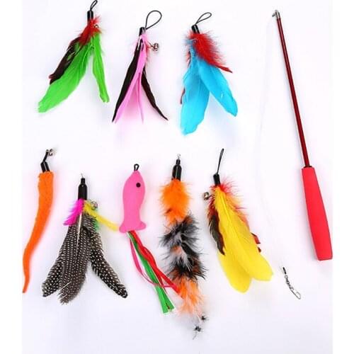 8PCS Legendog Cat Wand Refill Fake Feather Cat Teaser Replacement with Extendable Pole Training Toys Interactive Toys