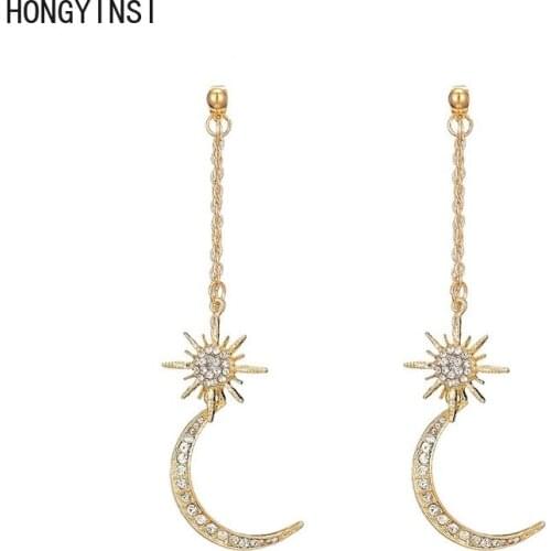AAA Zircon Five-point Star Studs Long-style Resu Moon Earrings Double Tylows Personality Earings Fashion Jewelry 2020