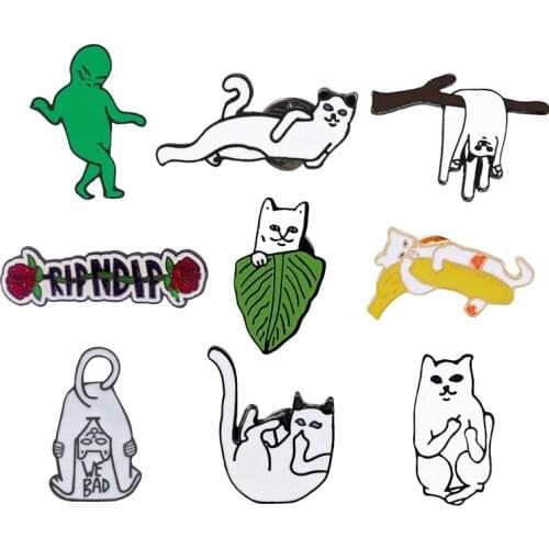 Cute Animal Brooches Funny White Cats Daily life Dog Bag Rose Enamel Pins Cartoon Jewelry Denim Jackets Button Pin Badge Gifts