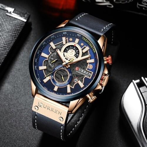 CURREN Creative NEW Men Watches Brand Fashion Chronograph Quartz Wristwatch Leather Strap Lumious Hands Waterproof Clock Gft