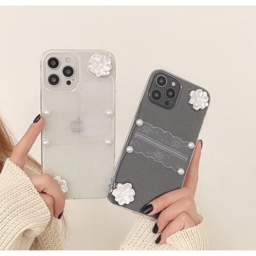 3D Lace Flower Phone Case for iPhone 11 12pro mini Transparent Silicone Soft Shell for iPhone 8 XS 7/8Plus Phone Cover Anti-fall