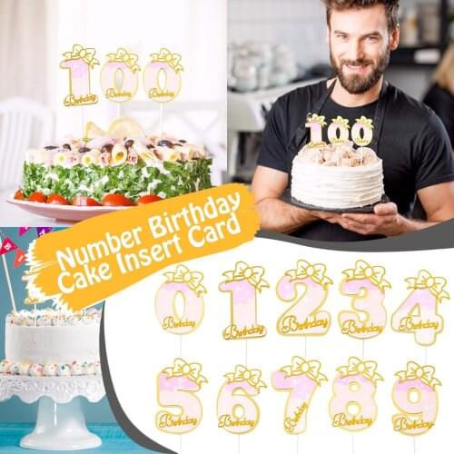 Number Cake Topper Pink Acrylic 0-9 Digital Birthday Party Cake Insert Cake Decoration Wedding Cakes Dessert Decor Insert Card