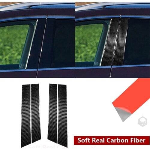 Soft Real Carbon Fiber Window Pillar Posts Decorative Cover Trim Fit for INFINIT FX 2009-2013 QX70 2014+ Exterior Accessories