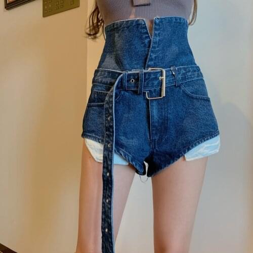 Denim Pants High Waisted Short Jeans 2021 New Light Blue Summer Jeans Women Female All Match Hot Jeans With Belt