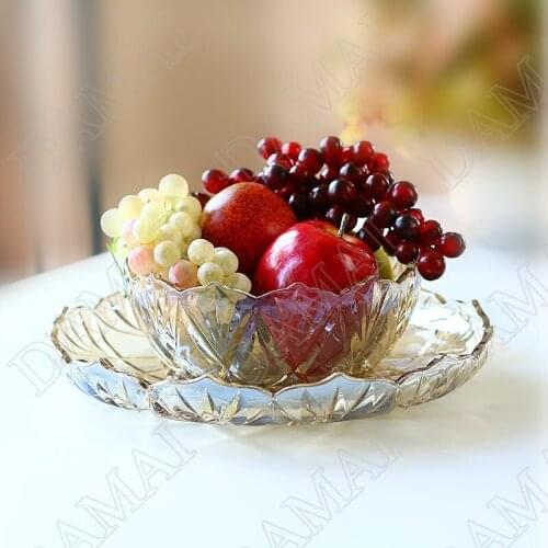 European Style Glass Plate Fruit Salad Main Course Plate Dinner Dining Table Tray Kitchen Tableware Storage Supplies Set Meal