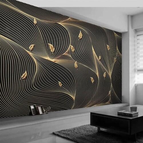Custom Photo Wallpaper Modern Abstract Line Geometric Golden Leaf Murals Living Room TV Sofa Bedroom Luxury Home Decor Wallpaper