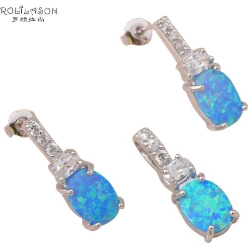 Gorgeous style Brand Jewelry Sets blue fire opal silver stamped top Fashion jewelry set for Anniversary OS006