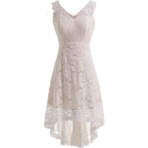 Lace Beach Wedding Dress V-neck Sleeveless Bride Dress High Low Lace A-Line Bridal Gowns Vestido De Noiva Elegant Women Dress