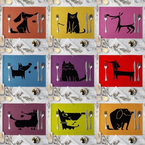 Cartoon Animal Pattern Kitchen Placemat Dining Dog Cat Table Mats Coaster Cotton Linen Pad Bowl Cup Mat Home Decor