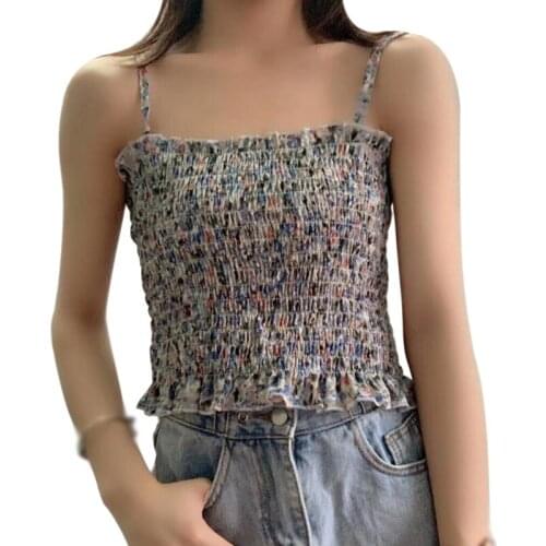 Sweet Summer Camis Floral Printed Ruched Camisole Women Cozy Sleeveless Female Breathable Crop Tops Soft Tank Top