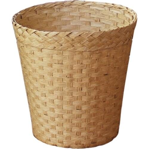Multifunctional Woven Cutlery Organizer Handmade Knit Paper Rope Waste Bin Rattan Storage Office Rubbish Basket