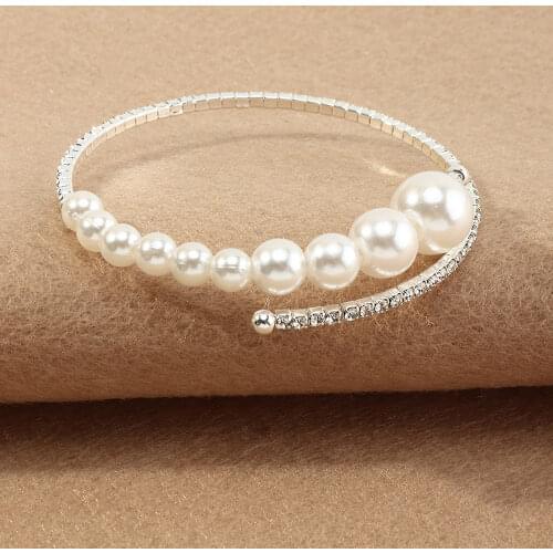 Fashion Trendy Rhinestone New Bangles Jewelry Pearl Bracelets Pearl Jewelry For Women Crystal Bangles & Bracelets Wedding Gifts