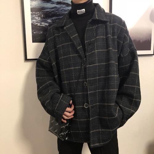 Men Full Sleeve Plaid Jacker Spring And Autumn Outwear And Solid Color Causal Style Overcoats
