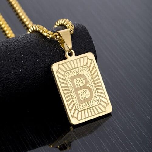 Hot Selling Stainless Steel Hip Hop Mens Necklace Casual Sporty Punk Square Fashion 26 English Letter Pendant Necklace