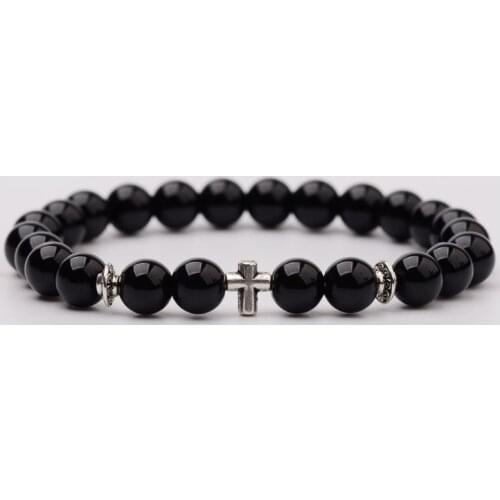 2020 Cross Bracelet Men Onyx Meditation Natural Black Stone Chakra Energy Bracelet For Women Pulseras Yoga Jewelry AB180
