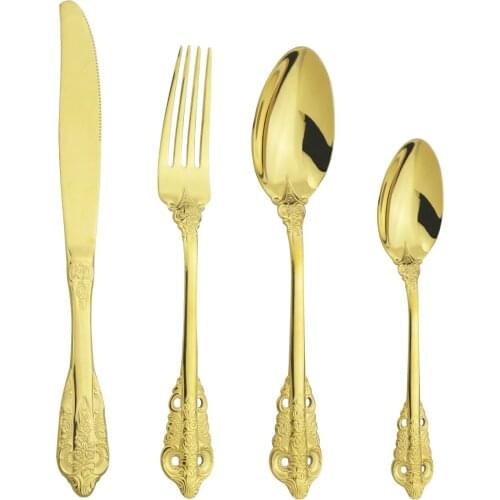 32Pcs Gold Cutlery Set 304 Stainless Steel Dinnerware Set Western Knife Fork Spoon Flatware Set Kitchen Tableware Silverware Set