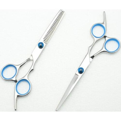 6.0 Inch 17.5cm Customized Logo Blue Screw Professional Human Hair Scissors Hairdressing Cutting Shears Thinning Scissors C1001